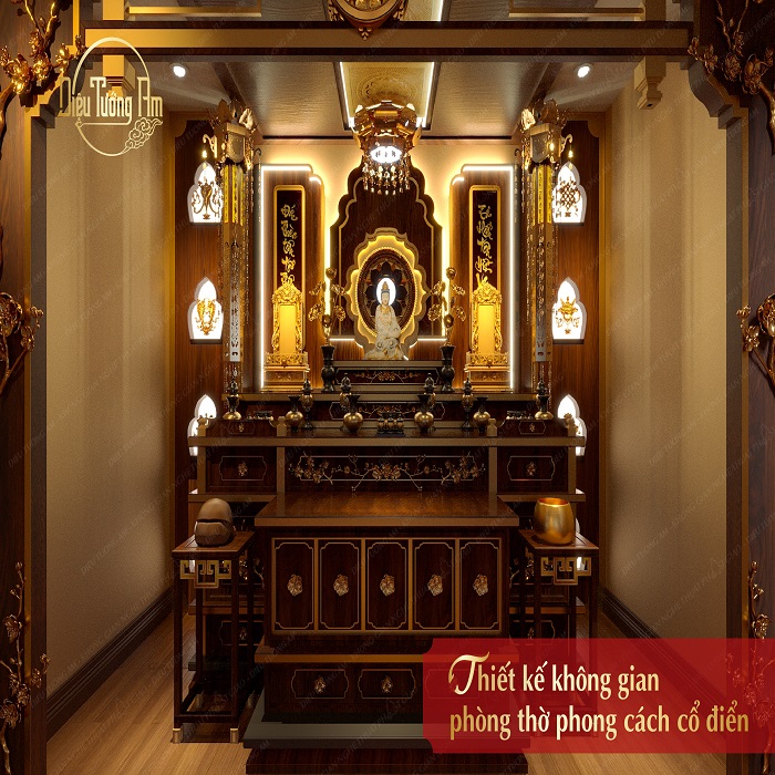 XU HƯỚNG THIẾT TRÍ KHÔNG GIAN PHÒNG THỜ PHONG CÁCH CỔ ĐIỂN TRANG TRỌNG MANG ĐẾN TÀI LỘC SUNG TÚC CHO GIA CHỦ